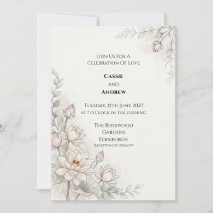 Blush Lotus Watercolor Wedding Invitation