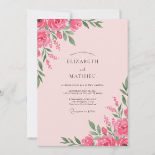 Blush Magenta Peony Wedding Invitation