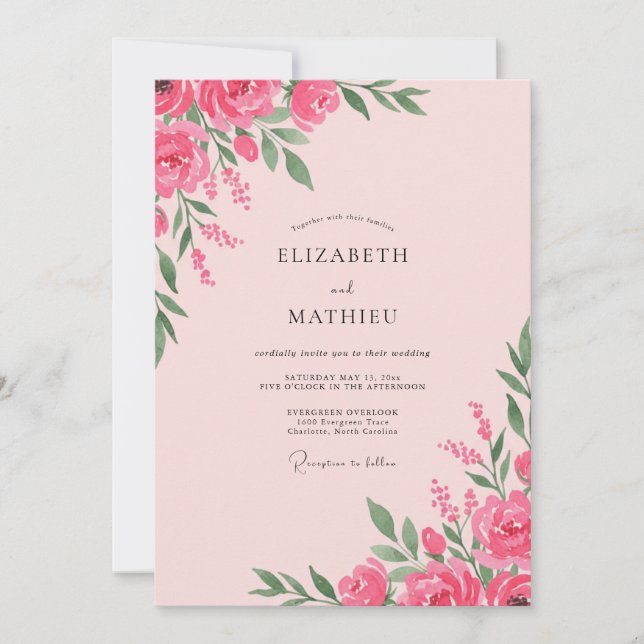 Blush Magenta Peony Wedding Invitation (Front)