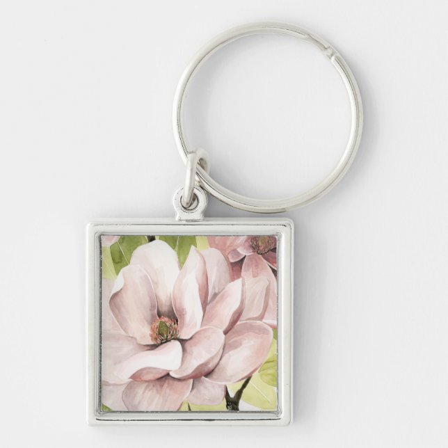 Blush Magnolia Flowers Keychain (Front)