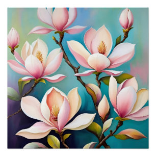 Blush magnolia flowers poster