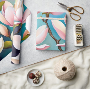 Blush magnolia flowers wrapping paper
