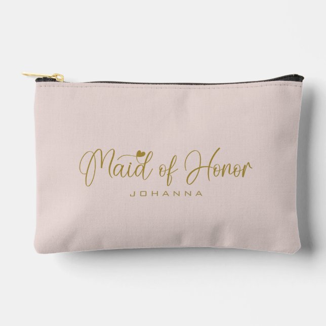 Blush Maid of Honour Script Name Cosmetic Gift Accessory Pouch (Front)