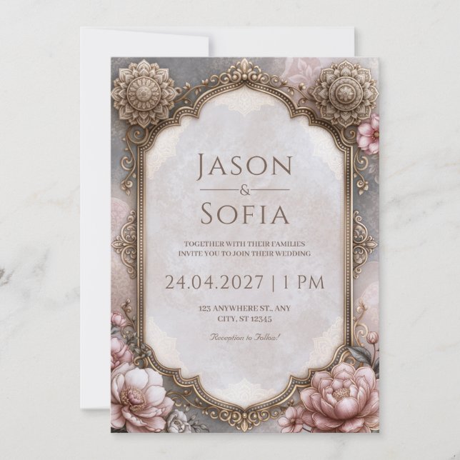 Blush Mandala Arch Frame Wedding Invitation (Front)