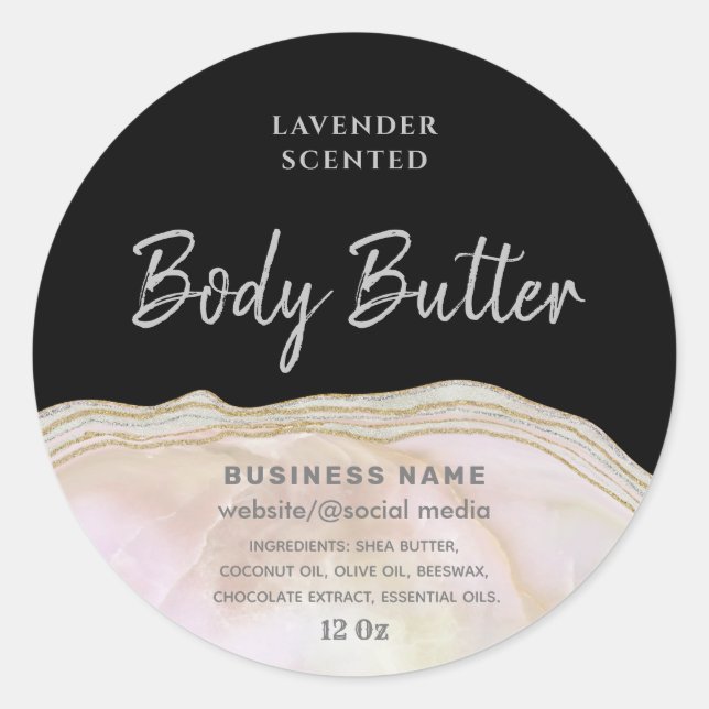 Blush marble agate script body butter label (Front)