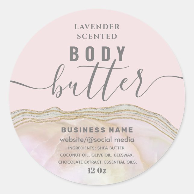 Blush marble agate script body butter label (Front)