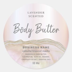 Blush marble agate script body butter label