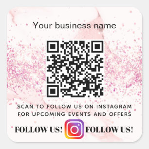 Blush marble glitter business QR code Instagram Square Sticker