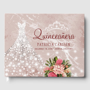 Blush marble sparkle diamonds dress quinceanera guest book