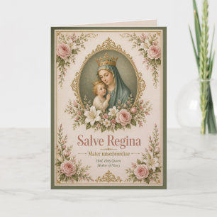 Blush Marian Salve Regina Catholic Devotional Card