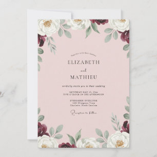 Blush Maroon Watercolor Wedding Invitation