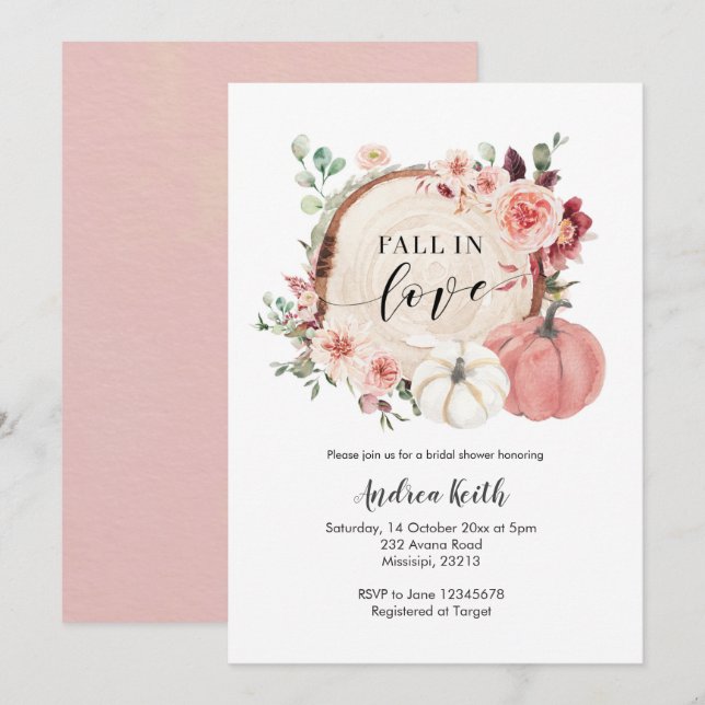 blush marsala fall in love pumpkin bridal shower  invitation (Front/Back)