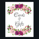 Blush & Marsala Floral Bridal Shower Cards & Gifts Poster<br><div class="desc">Beautiful watercolor blush pink & marsala floral bridal shower cards & gifts sign.</div>