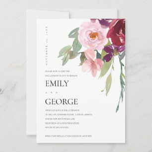 BLUSH MARSALA RED ROSE FLORAL ENGAGEMENT INVITE