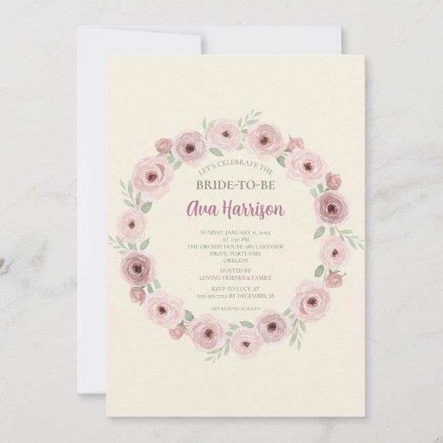 Blush Mauve Wild Rose Bridal Shower Invitation (Front)