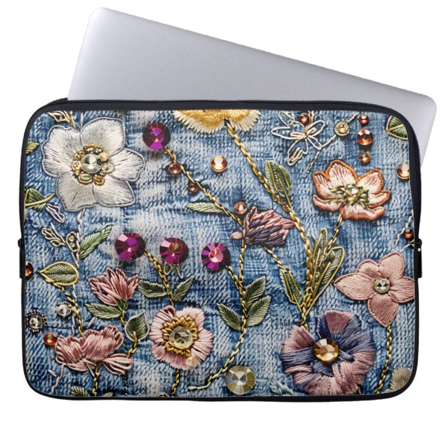 Blush Meadow Illumination Denim Dream Texture Laptop Sleeve (Front)