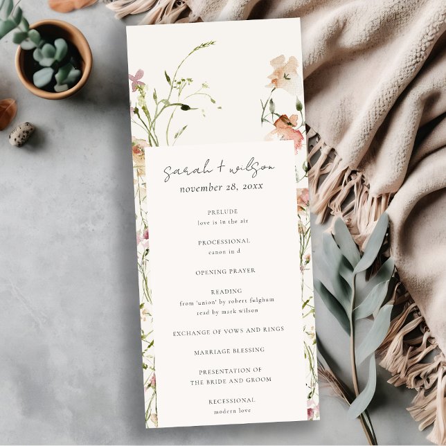 Blush Meadow Watercolor Floral Wedding Program (Creator Uploaded)