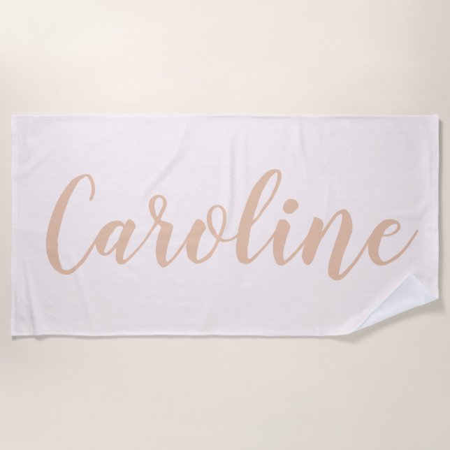 Blush Minimalist Calligraphy Personalized Name  Beach Towel (Front)