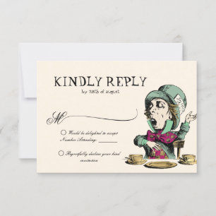 Blush Mint Alice in Wonderland Mad Hatter Wedding RSVP Card