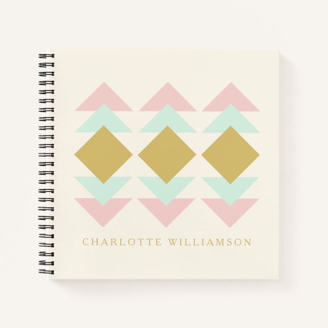 Blush, Mint, and Gold Geometric Art Personalized  Notebook (Front)