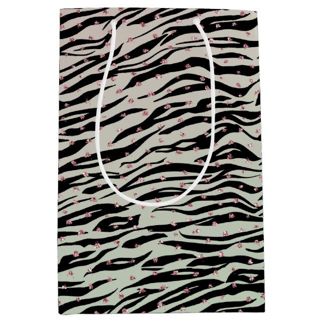 Blush Mint Black Zebra Print Glitzy Dots Ombre Medium Gift Bag (Front)