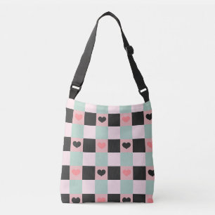 Blush Mint Buffalo Heart Plaid  Crossbody Bag