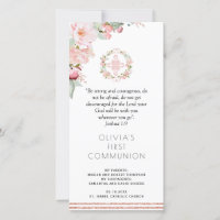 Blush, Mint Floral First Communion Bookmark Favour