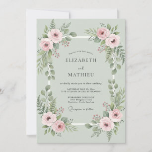 Blush Mint Foliage Eucalyptus Wedding Invitation