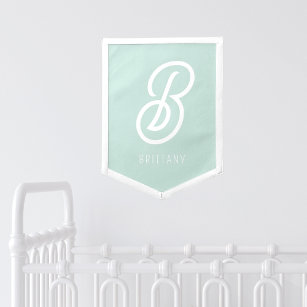 Blush Mint Monogram Custom Name Baby Nursery Pennant