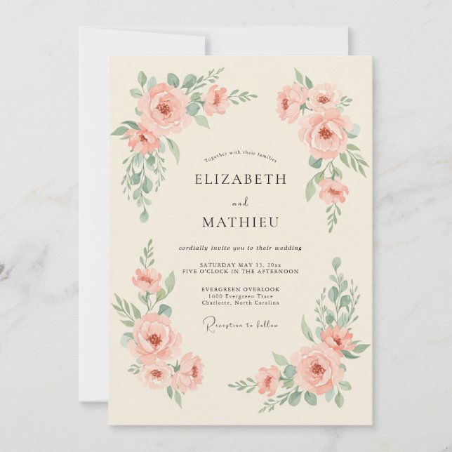 Blush Mint Ranunculus Eucalyptus Wedding Invitation (Front)
