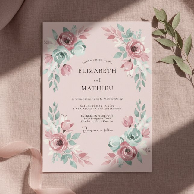 Blush Mint Romantic Spring Wedding Invitation (Creator Uploaded)