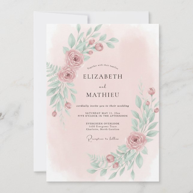 Blush Mint Vine Wedding Invitation (Front)