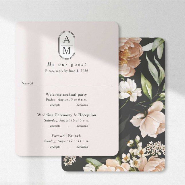 Blush Modern Arch Initials Multi Events RSVP cards (Creator Uploaded)