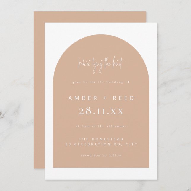  Blush Modern Arch Minimal Wedding Tying the Knot Invitation (Front/Back)