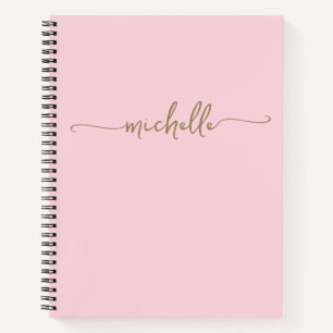 Blush Modern Girly Gold Script Monogram Name Notebook