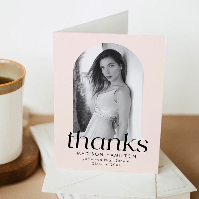 Blush | Modern Minimalist Photo Graduation Thank You Card (Creator Uploaded)