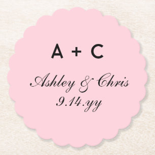 Blush Modern Personalized Wedding Reception Favour Paper Coaster