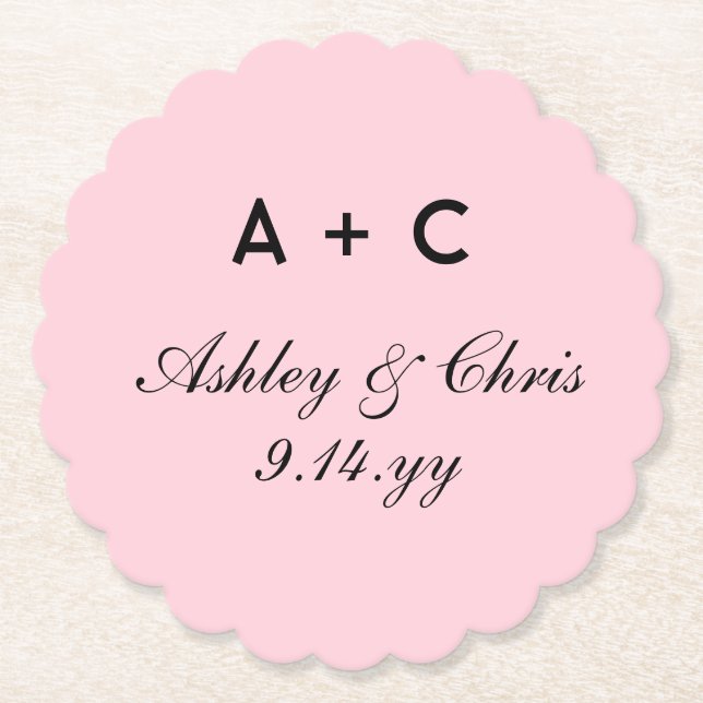 Blush Modern Personalized Wedding Reception Favour Paper Coaster (Front)