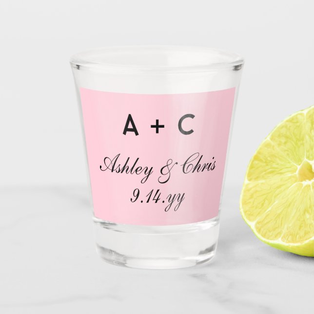 Blush Modern Personalized Wedding Reception Favour Shot Glass (Front)