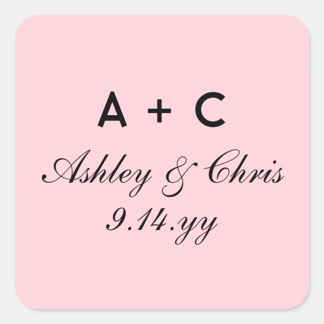 Blush Modern Personalized Wedding Reception Favour Square Sticker (Front)