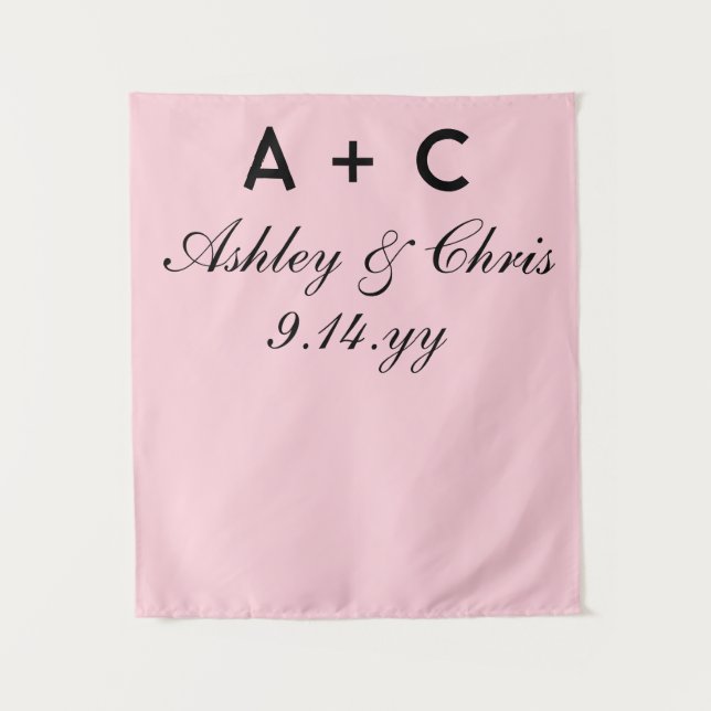 Blush Modern Personalized Wedding Reception Sign Tapestry (Front)