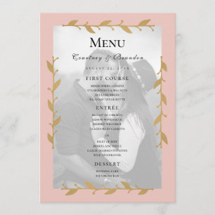 Blush Modern Photo Gold Feuille Mariage Menu