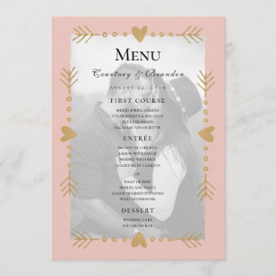 Blush Modern Photo Gold Hearts Menu Mariage