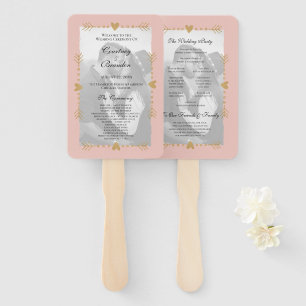 Blush Modern Photo Gold Hearts Wedding Program Hand Fan