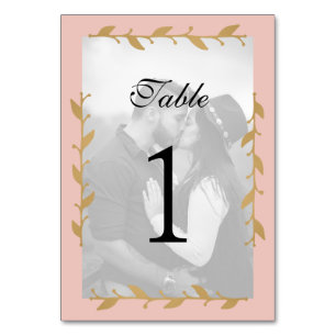 Blush Modern Photo Gold Leaves Table Number