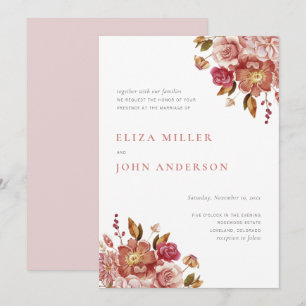 Blush Modern Rustic Watercolor Floral Wedding Invitation