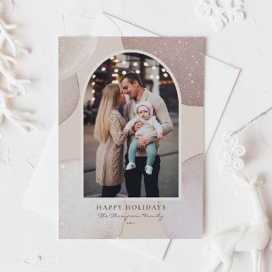 Blush Modern Shimmering Shapes Photo Holiday Card