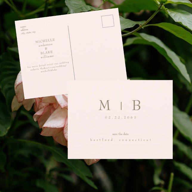 Blush Modern Wedding Save the Date  Postcard (Creator Uploaded)