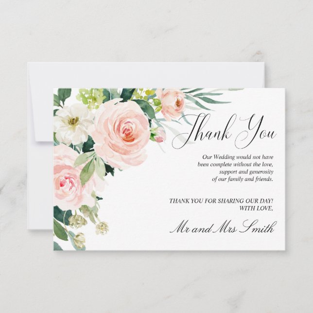 Blush moderne | Élégant Merci Mariage Floral (Devant)