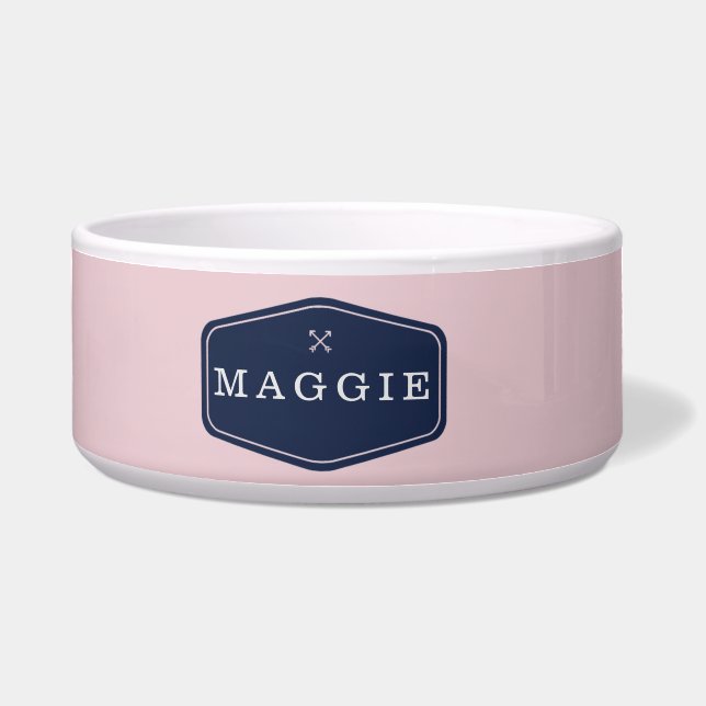 Blush Monogram Dog Bowl (Front)